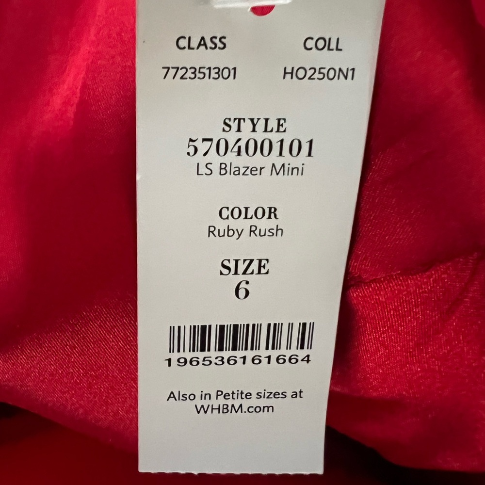 NWT - White House Black Market Vibrant Red Blazer Dress - Size 6 - Picture 5 of 6